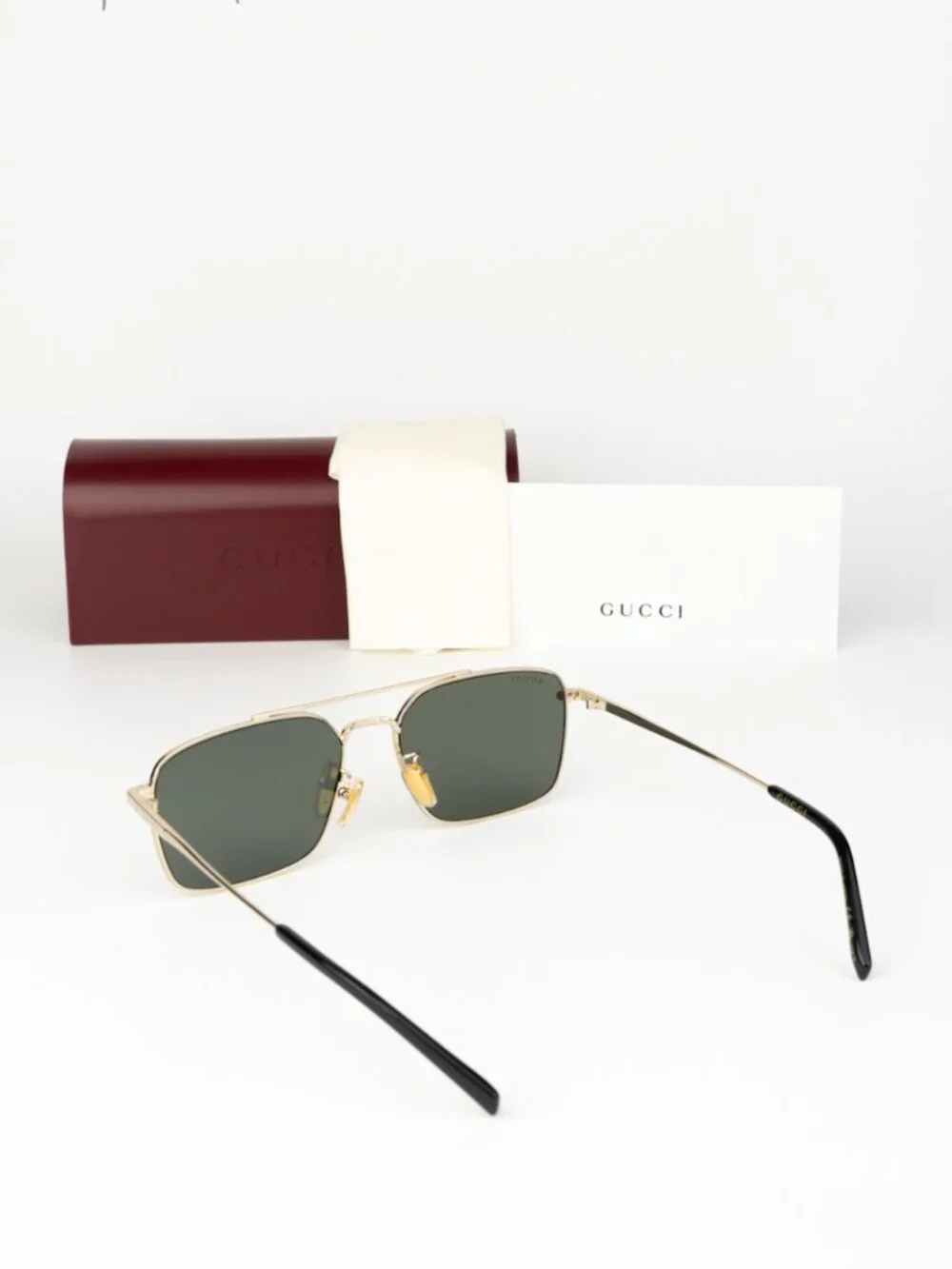 Gucci Men Sunglasses Gold Grey Rectangular GG1957SA 001 NEW AUTHENTIC